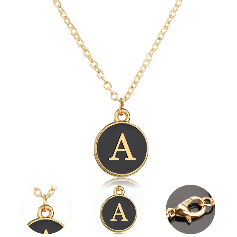 

Round Black Enamel Letter Charm Necklace Link Chain Necklace Gold Plated Metal 100% Product Quality Guaranteed Zinc Alloy CN;ZHE