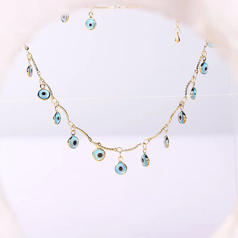 

National Style Turkish Eye Necklace Many Pendants Zircon Stone Blue Eye Necklace Blue Eyes Necklace, Picture