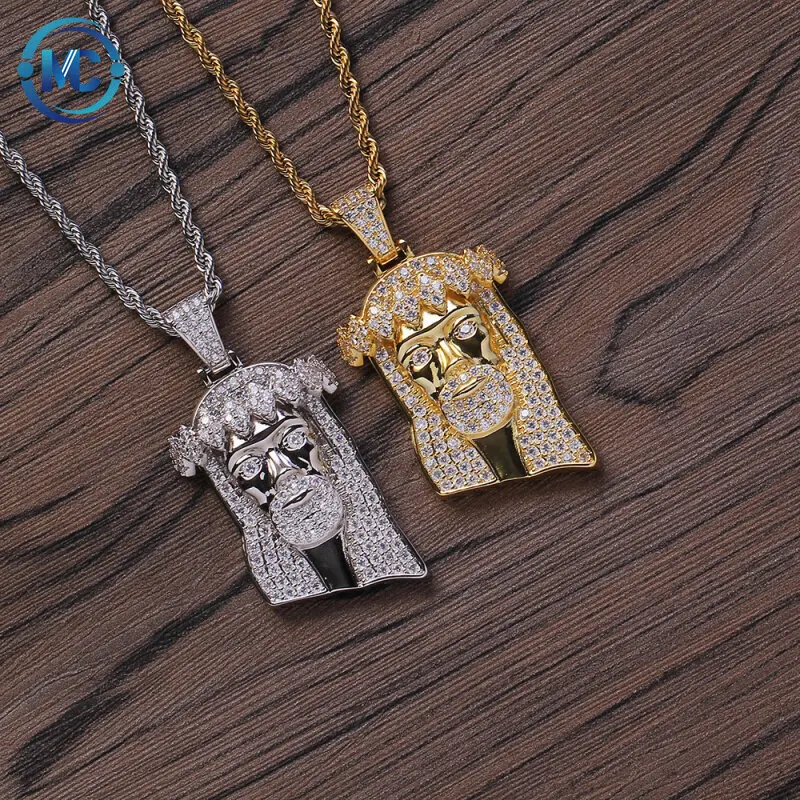 

2021 HIP HOP Jewelry Cubic Zirconia Jesus Head For Rock Men Boys