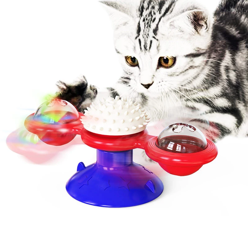 

Windmill Cat Toy Turntable Interactive Cat Toy, Indoor Cats with Suction Cup Scratching Tickle Brush Juguetes Para Gatos, 4 colors and customized colors