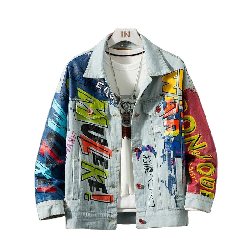

Unisex Custom Private Label Printed Denim Jacket Multicolor Streetwear Style Jean Jacket, Customized color