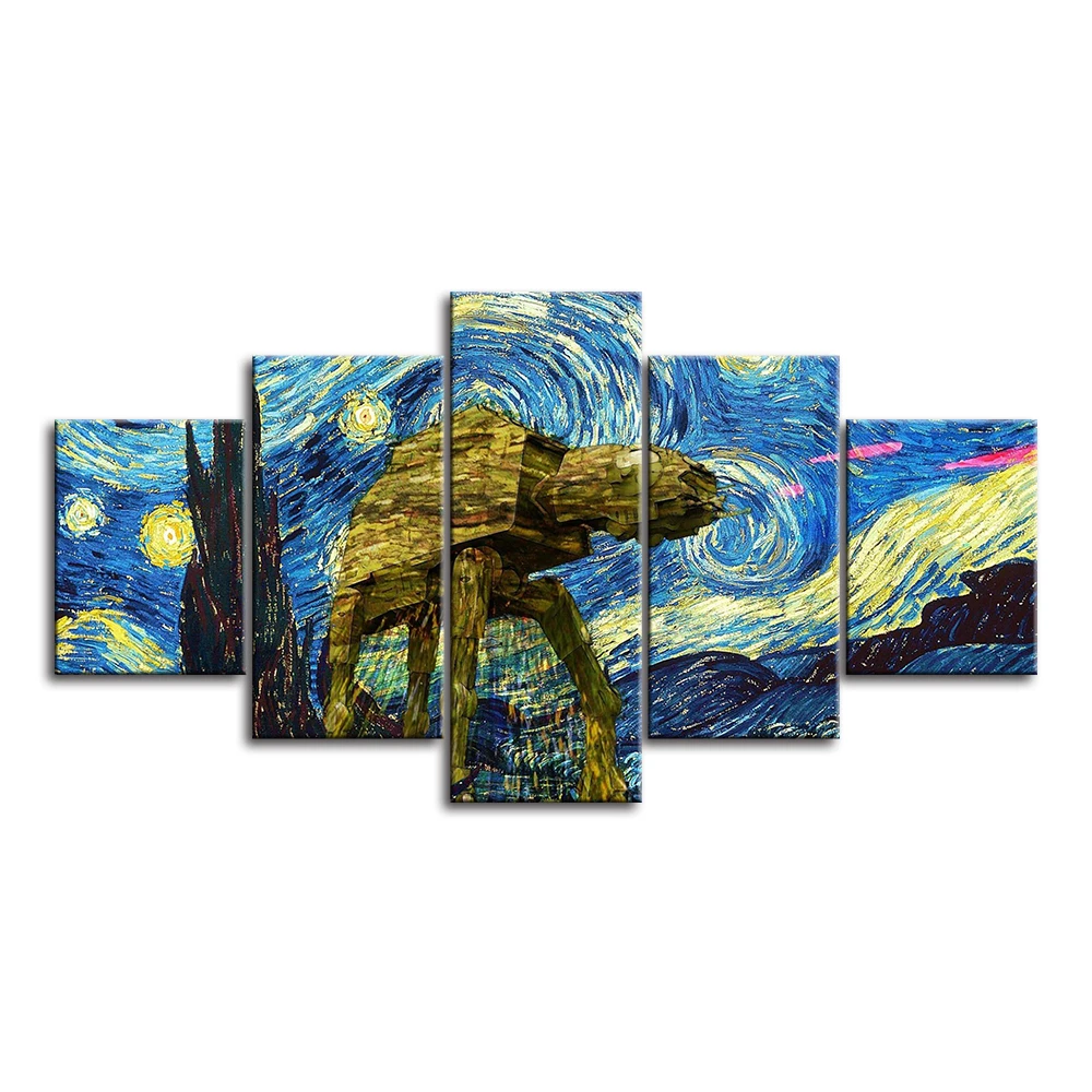 

Canvas Printed 5 Panel Poster Modern Home Decor Painting Wall Art Abstract Van Gogh Picture Living Room Modular Framed