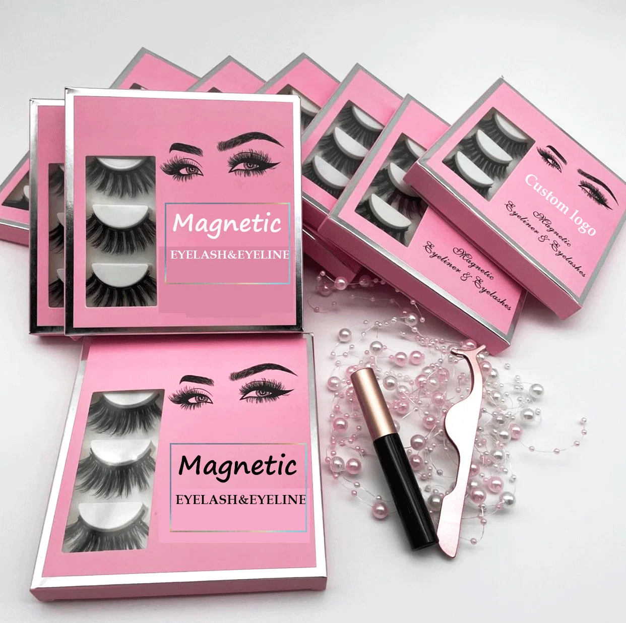 

wholesale Custom magnetic eye lashes kit and 3D mink magnetic eyelash set with false eyelash magnet eyeliner lashes, Natural black