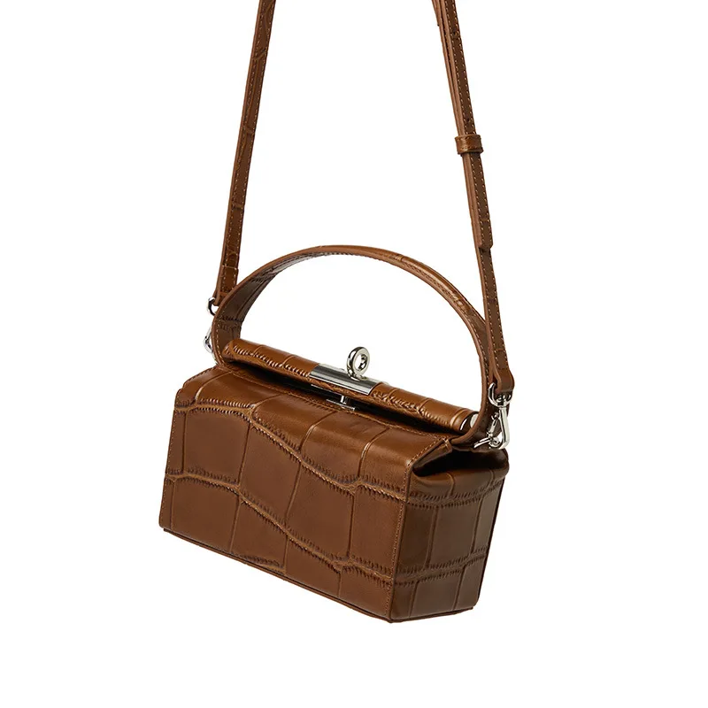 

2021 Trendy Shoulder Bags Head Layer Cow Leather Crocodile Pattern Clutch Box Bag Designer Elegant Women Handbags, Black, white, brown