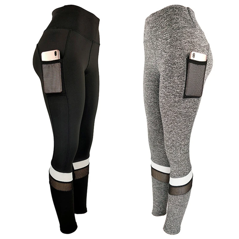 

2021 Mesh High Quality Custom Leggings For Women With Pocket, Black/gray