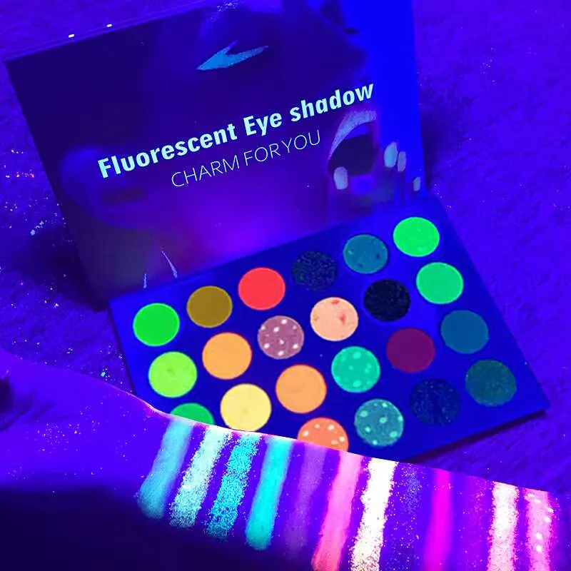 

New Arrival 24 Colors Noctilucence Glitter High Pigment Eyeshadow Custom Logo Neon Shimmer Eyeshadow Palette Makeup