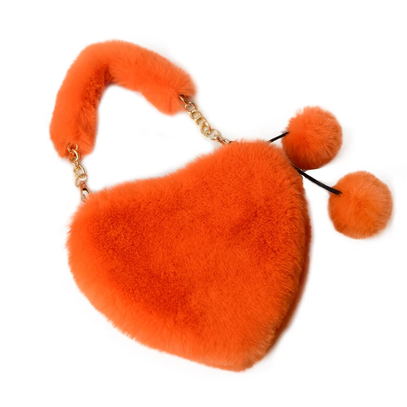 

Cute Plush Autumn Winter Fur Handbag Sweet Beauty Heart Shape Purse Set Imitation Rabbit Faux Fur Bag For Woman
