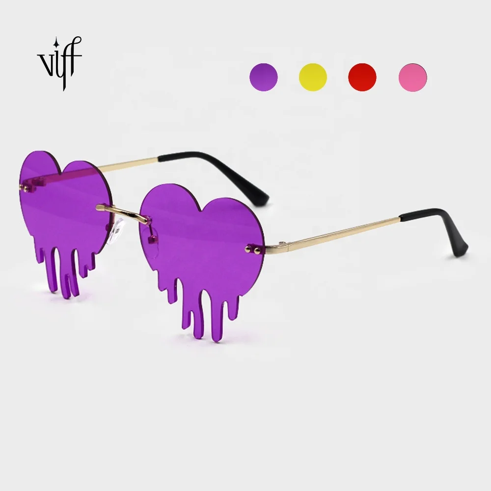 

Fashion Drop Sunglasses VIFF HM20115 Party Punk Vintage Sun Glasses Dripping Rimless Heart Sunglasses, Multi