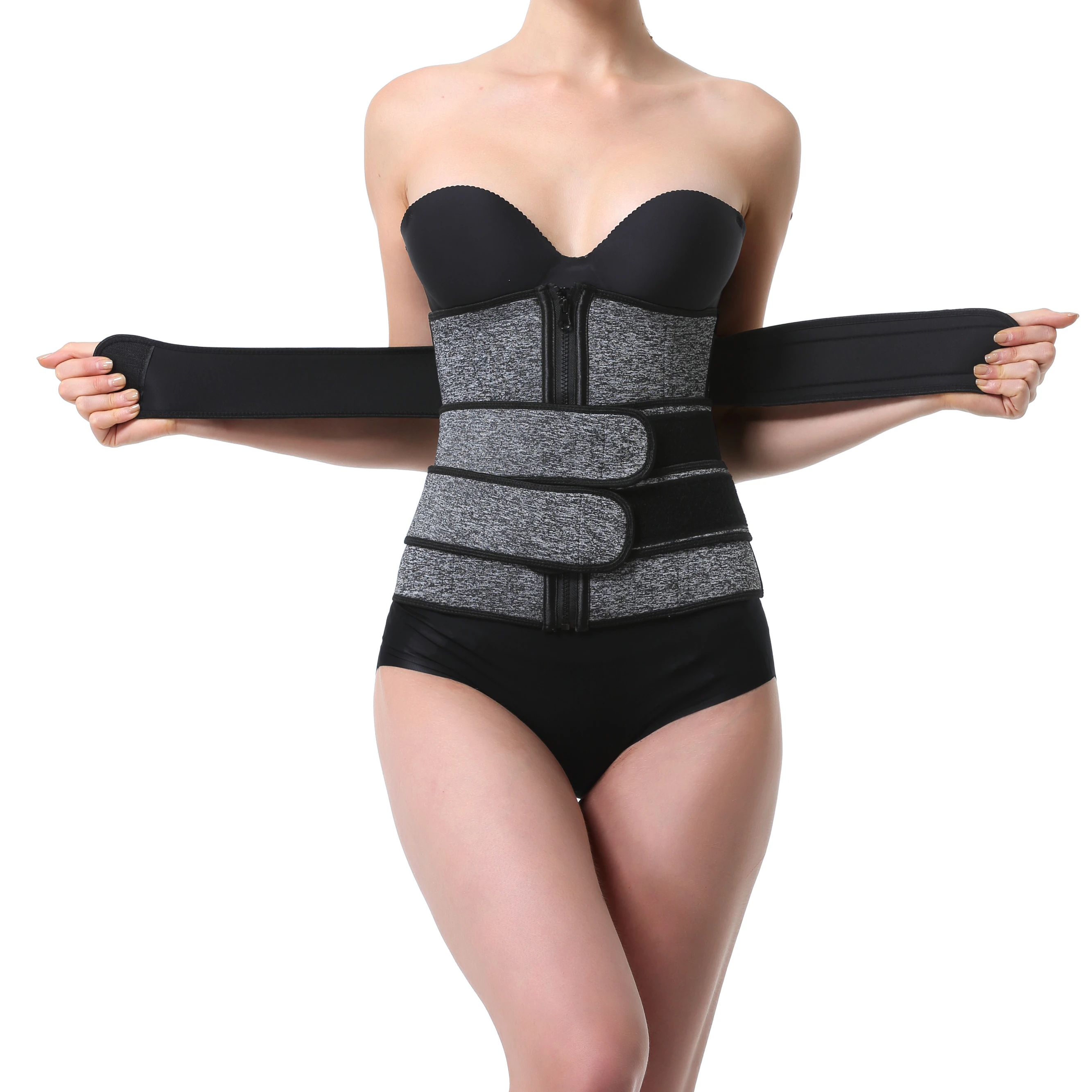 

High compression neoprene waist trainer belt slimming belt waist trainer tummy trimmer belt waist trainer, Black,grey