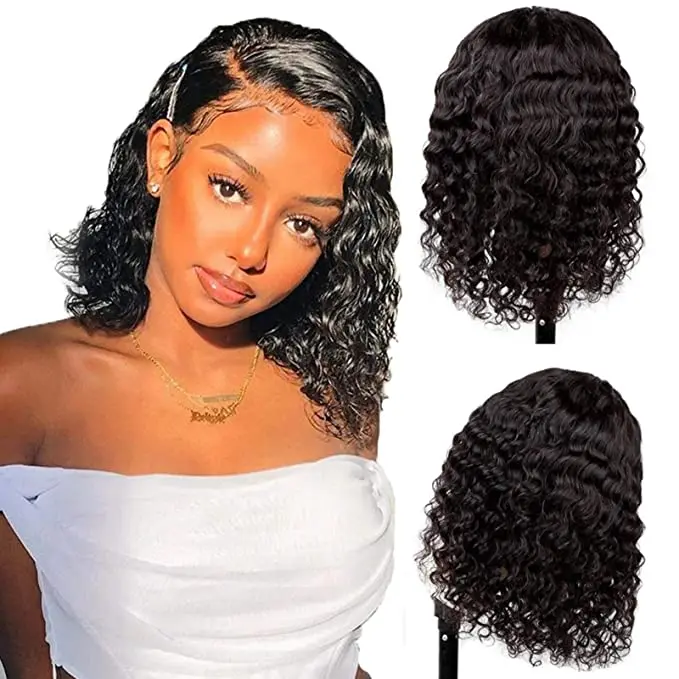 

Deep Curly Wholesale Short Bob Wigs Human Hair Lace Front Wig Raw Peruvian Virgin Human Hair Lace Frontal Wig For Black Women