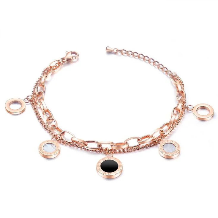 

2019 New Acrylic Roman Numerals Coin Charm Bracelet Rose Gold Stainless Steel Chunky Chain Link Bracelet Jewelry For Women Men, Silver,rose gold/customized