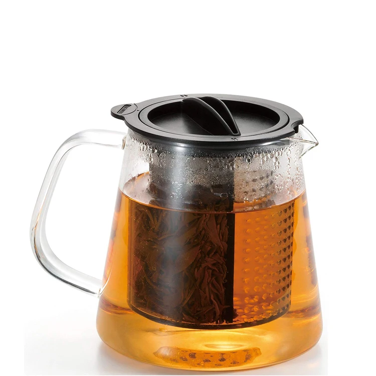strainer clear borosilicate glass tea pitcher with spout lid