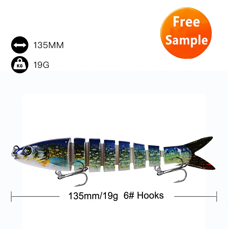 

Free Sample 135mm 19g Multi Jointed Section Fishing Lure, 3 colors