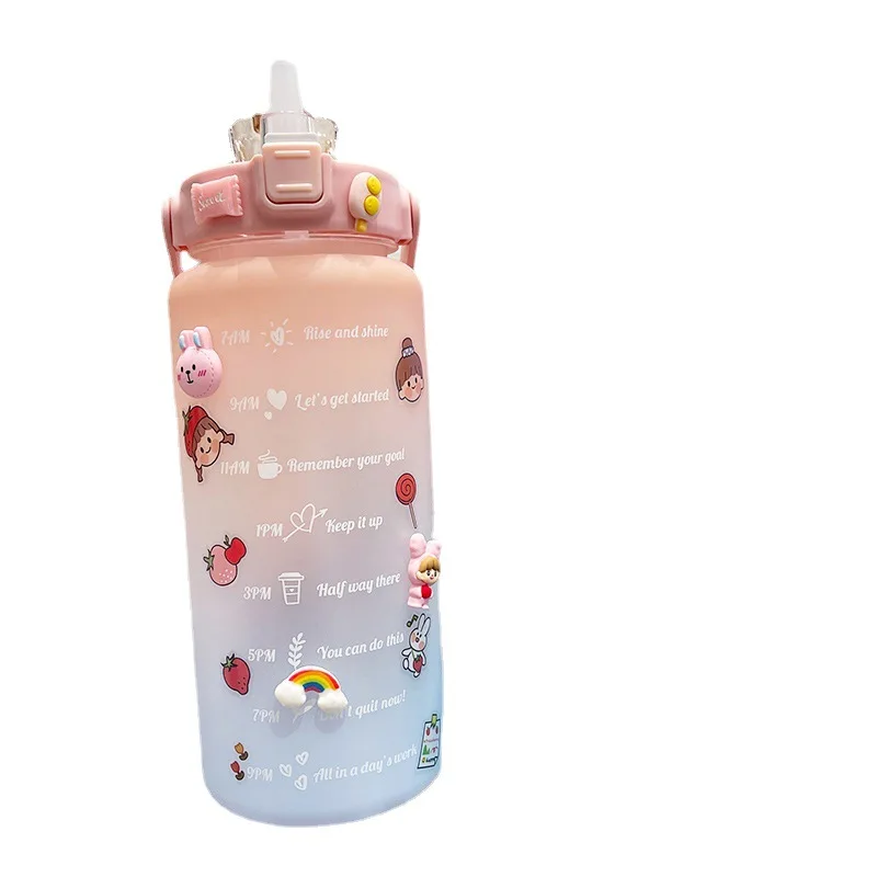 

2000ml Gradient Plastic Motivational Bottles BPA Free Gym Half Gallon Top Selling Water Bottle With Time Marker, Gradient color or custom