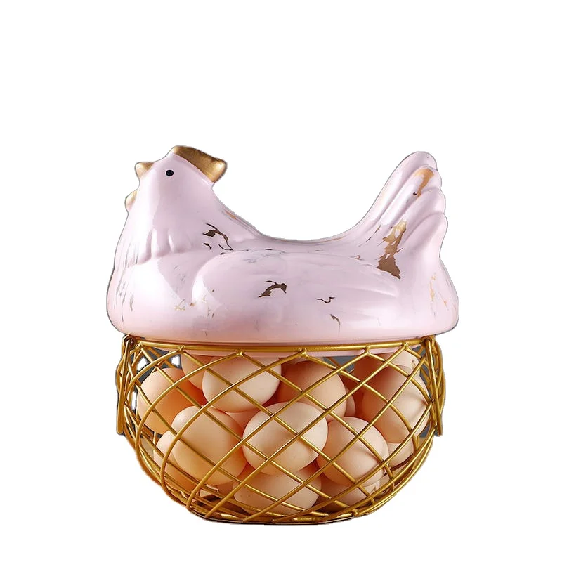 

New product chicken egg basket hen wire ceramic egg basket pink, As pictures