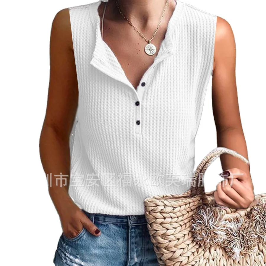 

European and American spring fashion casual round neck sleeveless T-shirt women