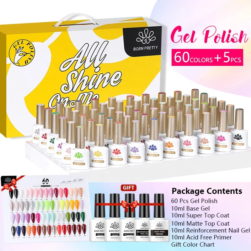 

BORN PRETTY Wholesale 60 Colors Whole Set Hema Free Nail Art Gel Polish Kit Private Label Phototherapy Nail Polish Gel Set