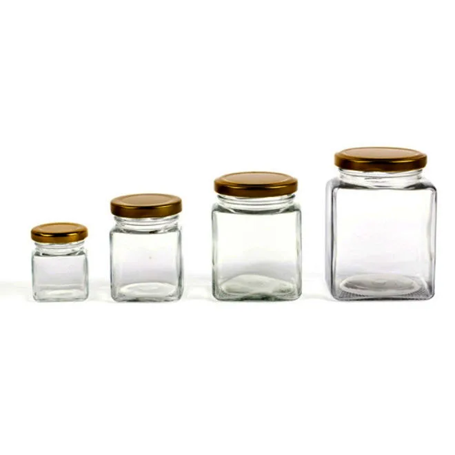 

50ml100ml200ml280ml square shape glass honey jam food jars with lid, Clear
