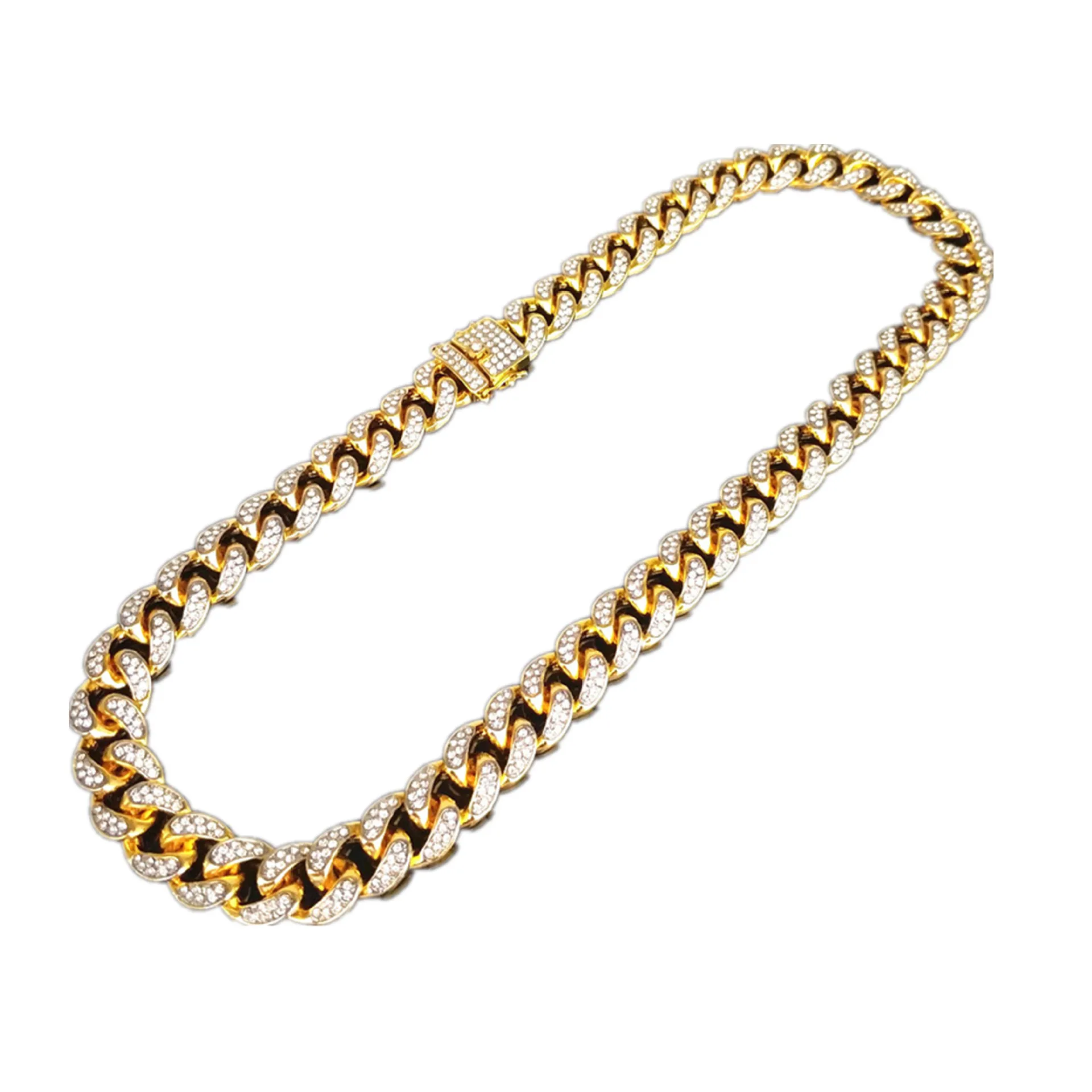

Copper Iced Out Two Tone Clear Cuban Link Chain Hip Hop Necklace 18K Gold Plated Charm Pendant For Men Choker Jewelry, Gold sliver