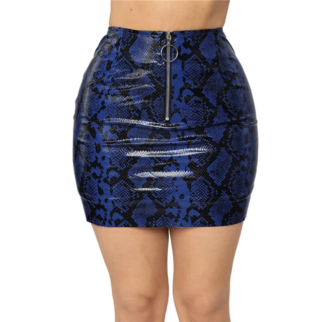 

New Sexy Snakeskin Print Front Zipper Short Skirt, Picture color