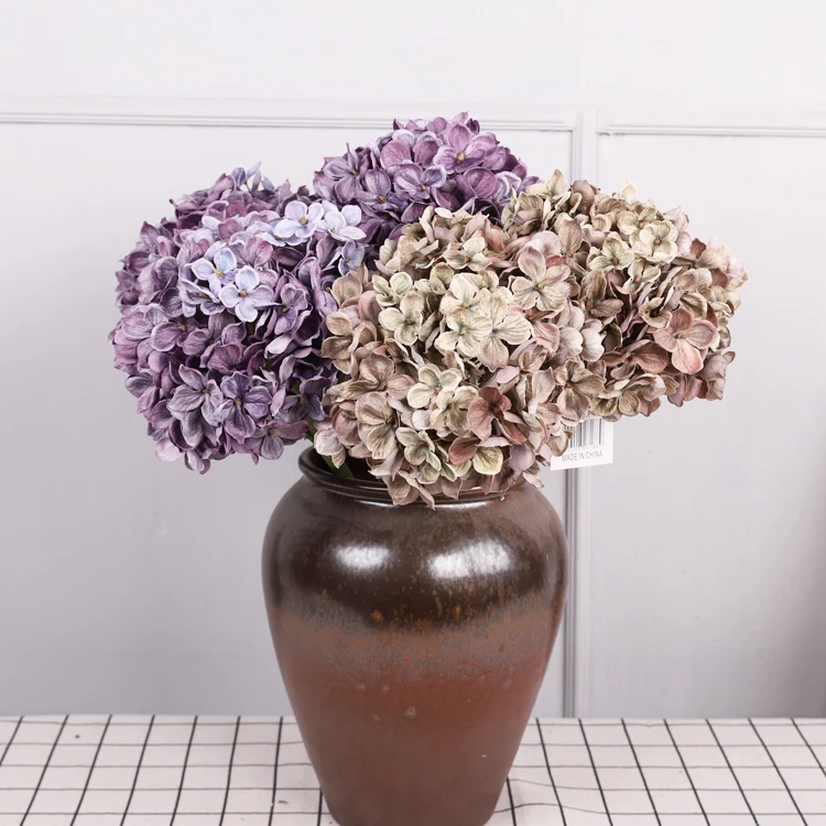 

QiHao 18pcs/lot Wholesale Boho High Quality Autumn Color Single Anna Preserved Hydrangea Flower for Sale