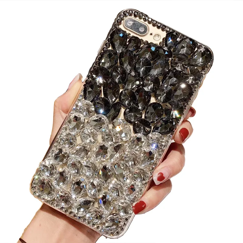 

3D Handmade Crystal Clear Bling Full Diamonds Colorful Shiny Rhinestone Phone Case For Iphone 11 12 mini pro XR XS MAX Case girl, 8 colors