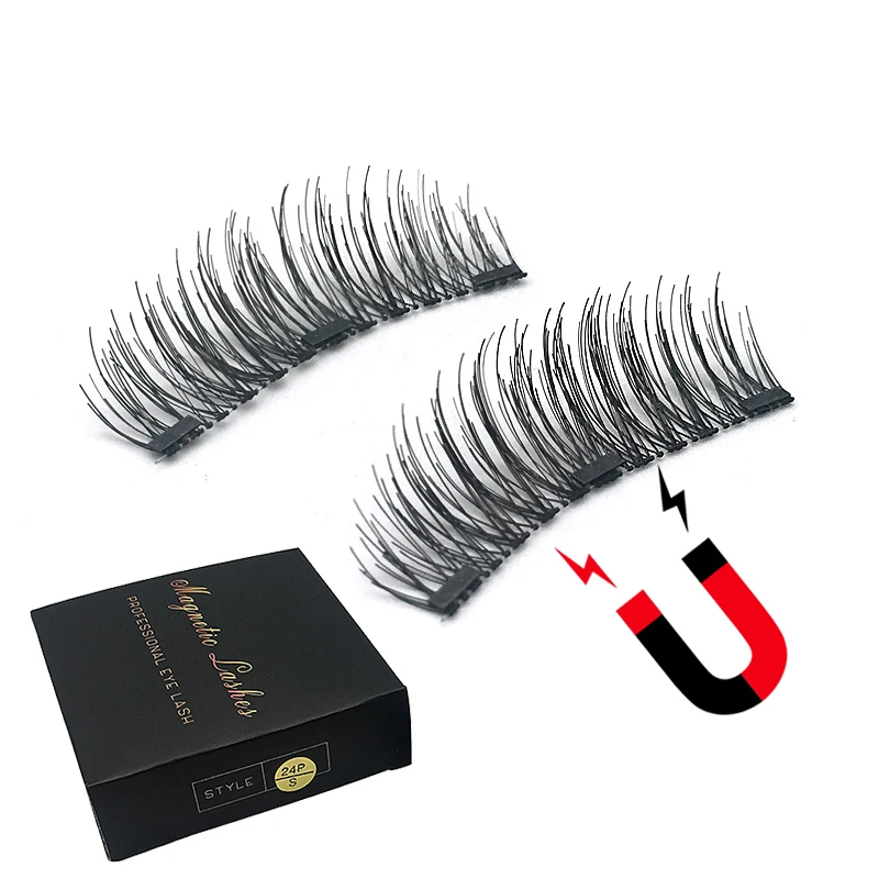 

3 Magnet Individual Magnetic Eyelash No Glue Wholesale Magnetic Eyelash Natural 3 Magnet Eyelashes, Black