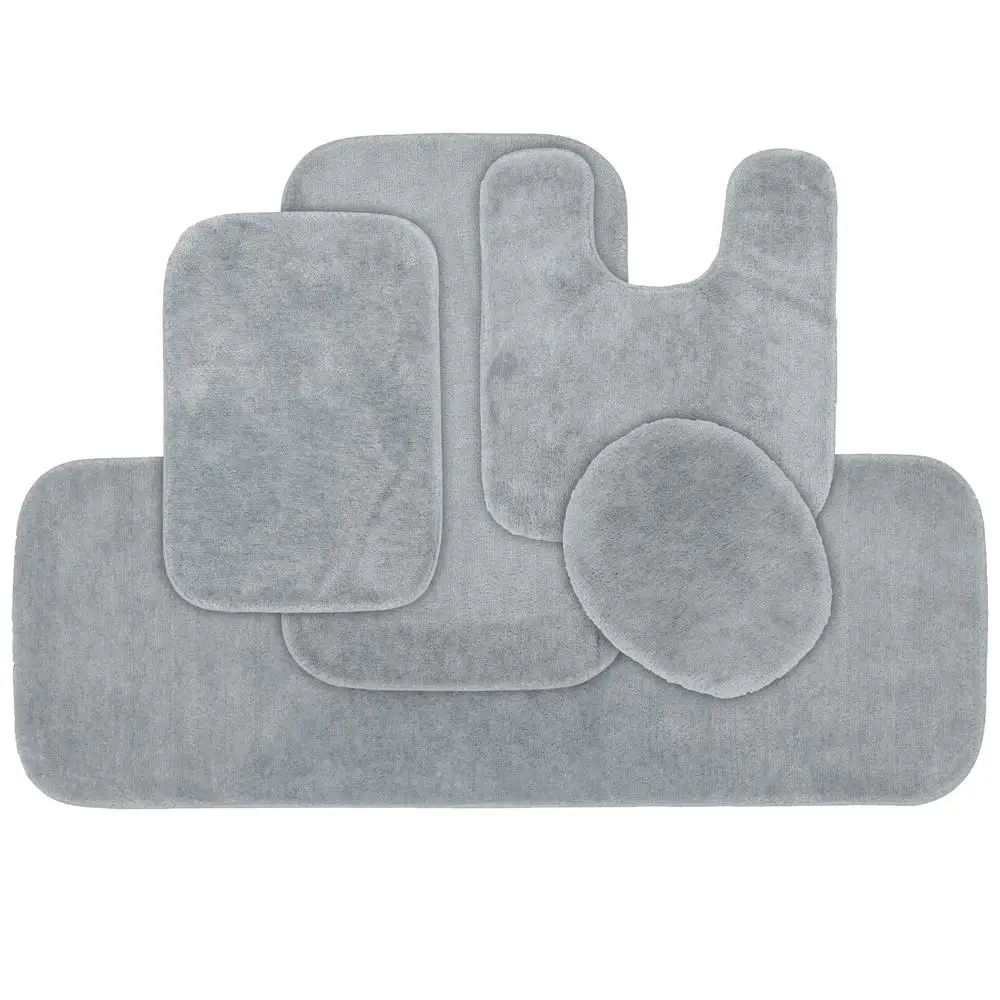 

Traditional Platinum Gray 5-Piece Washable Bathroom Rug Set