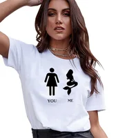 

Funny Graphic Printing Mermaid And Women Tshirt Black White T-Shirt Casual Style Loose Tee Shirt Female 100% Cotton T-Shirt