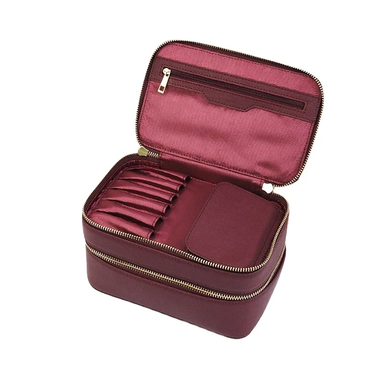 

Wholesale saffiano leather zip beauty case travel oem brush make up cosmetic bag, Customized