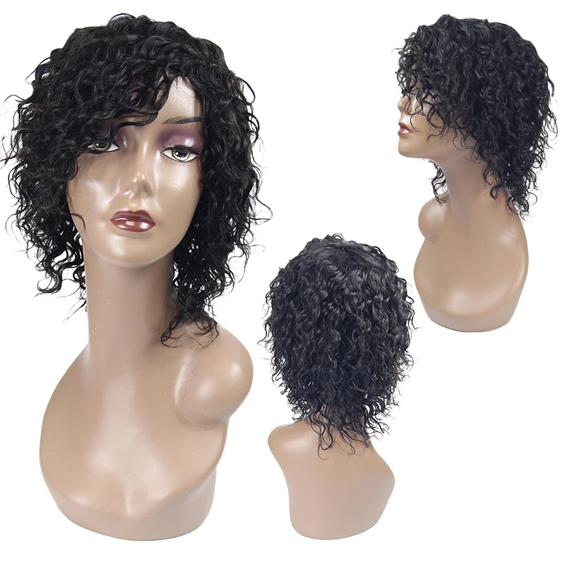 

cheapest Brazilian hair, Large stock machine made 100% human hair wigs, machine made pixie wig short human hair curl wigs