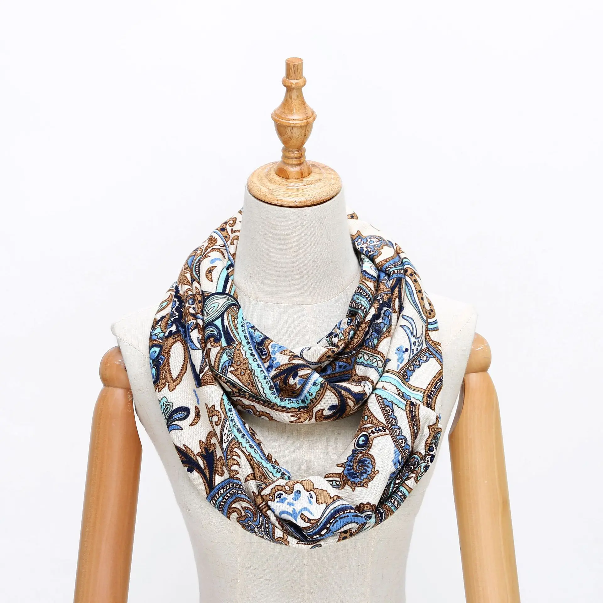 

Stock design flower printed women fashion dress infinity scarf with pocket, Multicolor