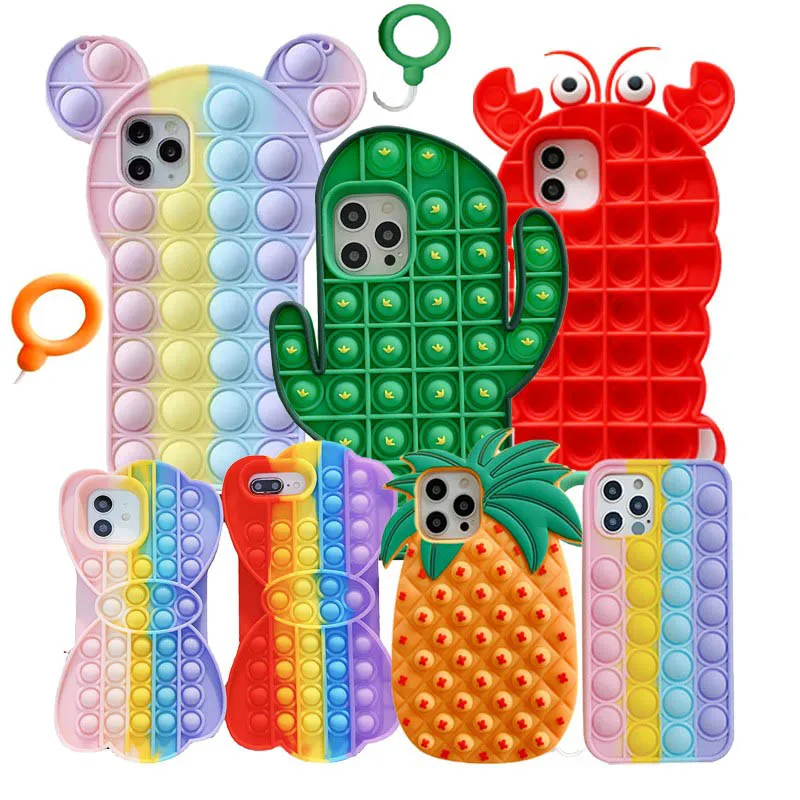 

3D Cute Fidget Cell Phone Cases Sensory Squeeze Toy For iPhone 12 11 Pro Max Xr Reliver Stress Back Cover