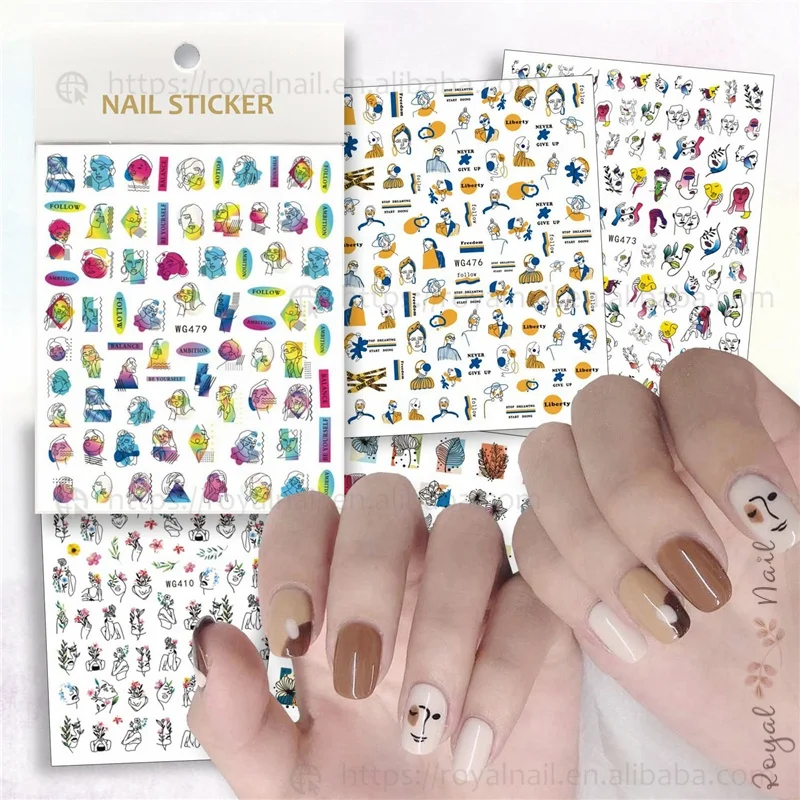 

Popular Abstract Painting Geometry Cartoon 15 Styles Nail Art Sticker Decals, 15 designs