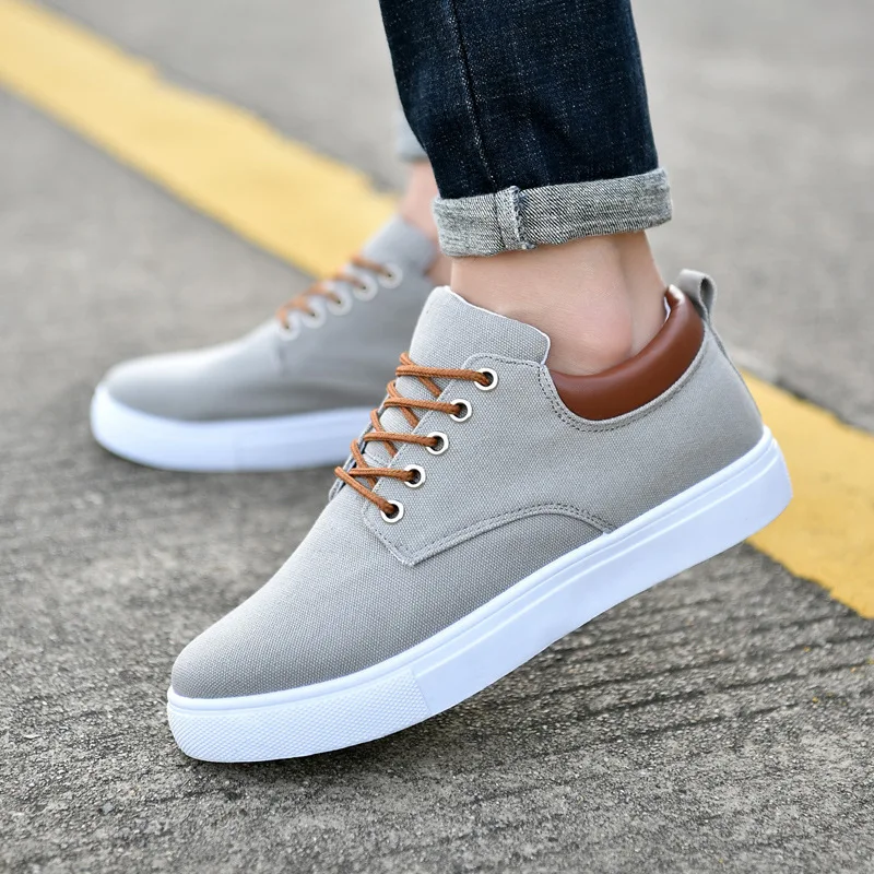 

Men Canvas Sneakers Foreign Trade Wholesale Plus Size Canvas Men Height Increasing Board Shoes, Black/white/grey/red/blue/khaki