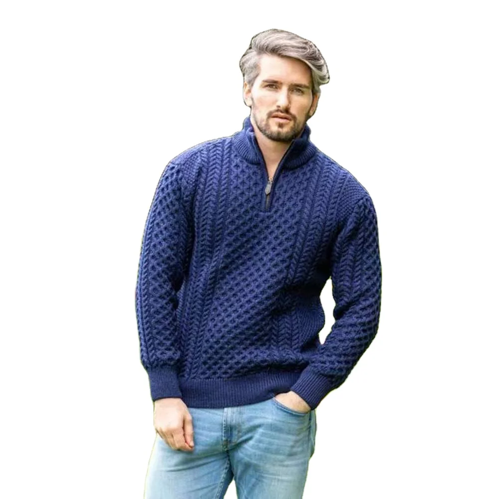 

Long sleeve knit half zipper jacquard men's pullover sweaters knitted