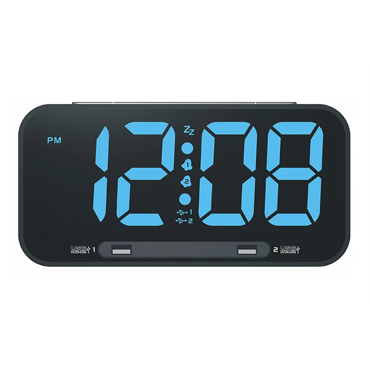 

Customized Led Lcd Screen Digital Alarm Clock Wall Clock 2Usb Charging Snooze Round Electronic Clock