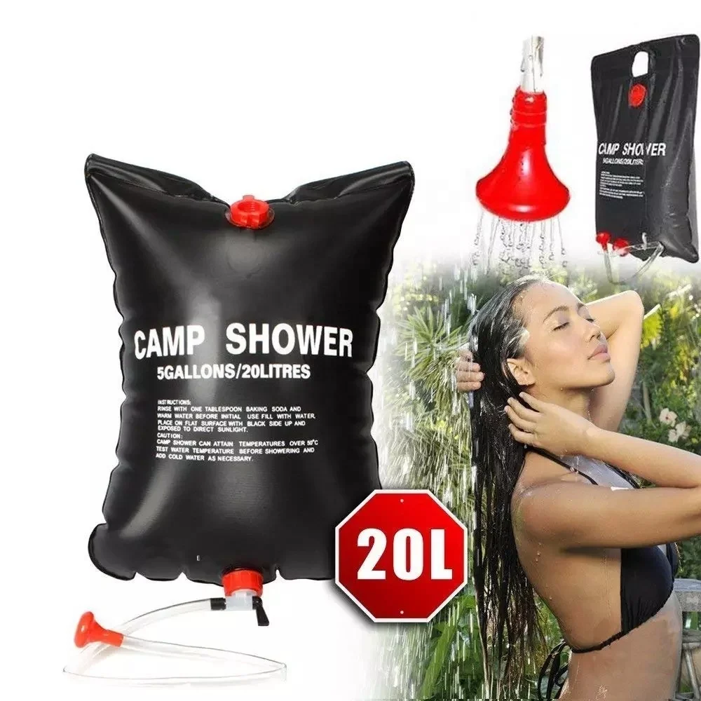 

Portable Camping Shower 5 gallons Heating Pipe Bag Solar Water Heater Outdoor Camping Shower