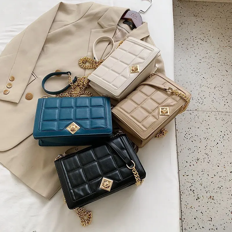 

Luxury Brand Checkered Crossbody Bag Ladies Chain Bags Shoulder Women Handbags Leather Lady Purse, Customizable