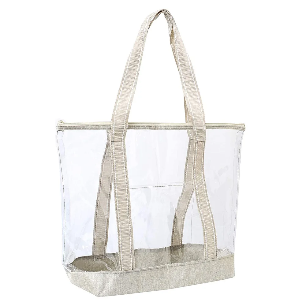 

HB046 2021 Fashion reusable handbags clear shoulder large women pvc beach tote bag custom logo