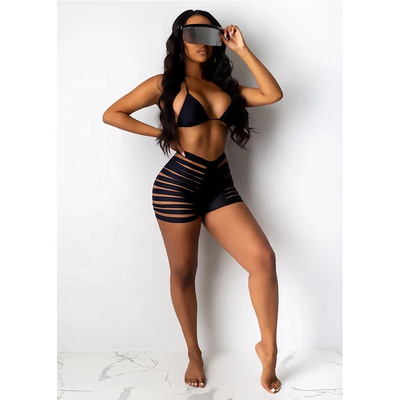 

GQ2733 2021 new arrivals swimsuit solid color hollow out bandage swimsuit women sexy club two piece swimsuit, Picture color