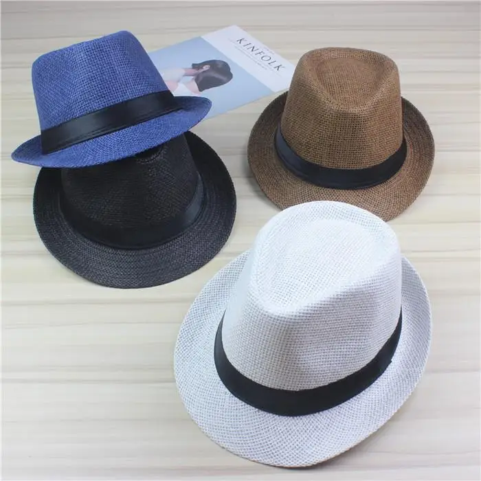 HT-2145 Hot Selling Version Sunscreen Jazz Top Knitted Polyester Straw Hat Fedora Accept Custom Logo