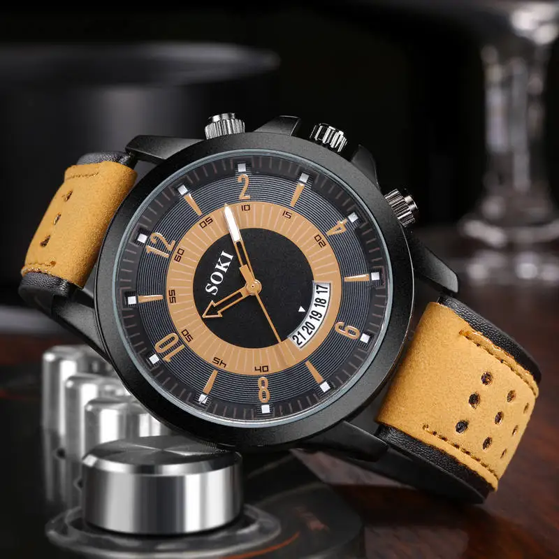

2021 Mens Watches Wristwatches Style In Soki Watch Leather Band Luxury Japanese Quartz Movement Cheap Price FREE SAMPLES