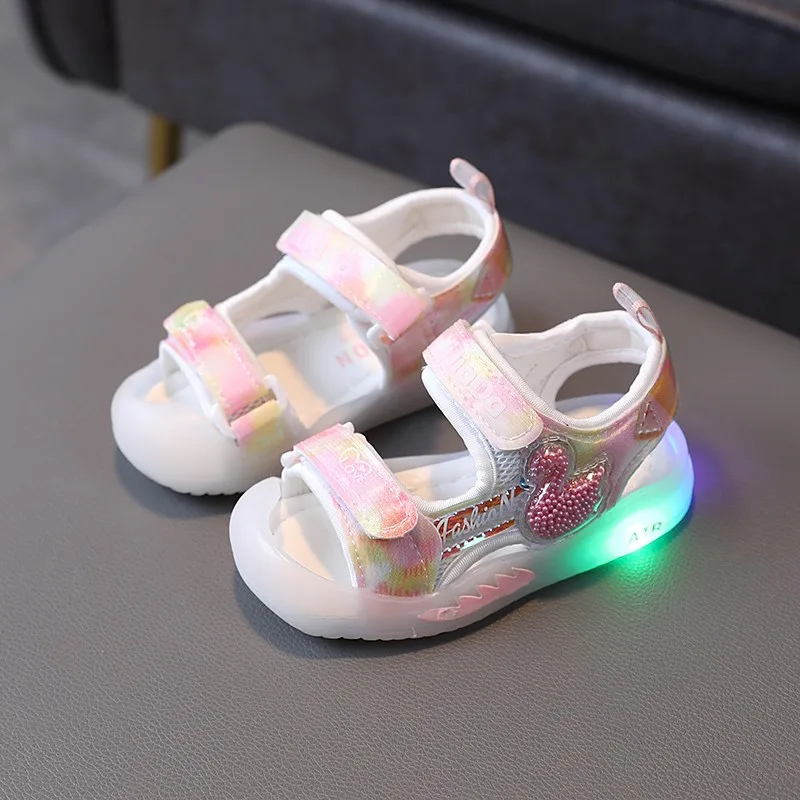 

Girls Led Sandals Kids Summer Flat Princess Sandals with Ankle Strap, Purple/pink