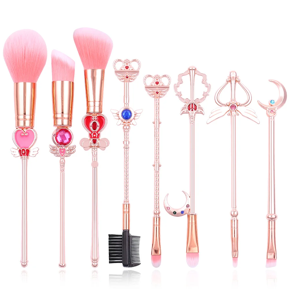 

Novelty Cosmetic Rose Gold 8 pcs Cartoon Metal Cute Anime Makeup Brush Set