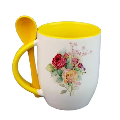 

Wholesale 11oz White Blank Spoon Mug Supplier Personalized Sublimation Ceramic Colorful Coffee Mug with Spoon, Multi colors
