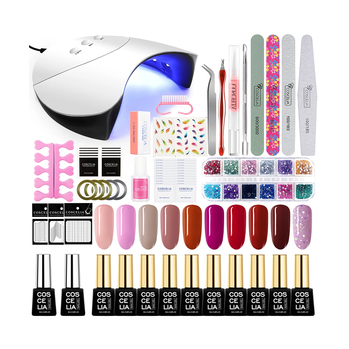 

COSCELIA 10 Colors Gel Polish LED Nail Dryer Lamp Nail Tools In A Nail Art Set