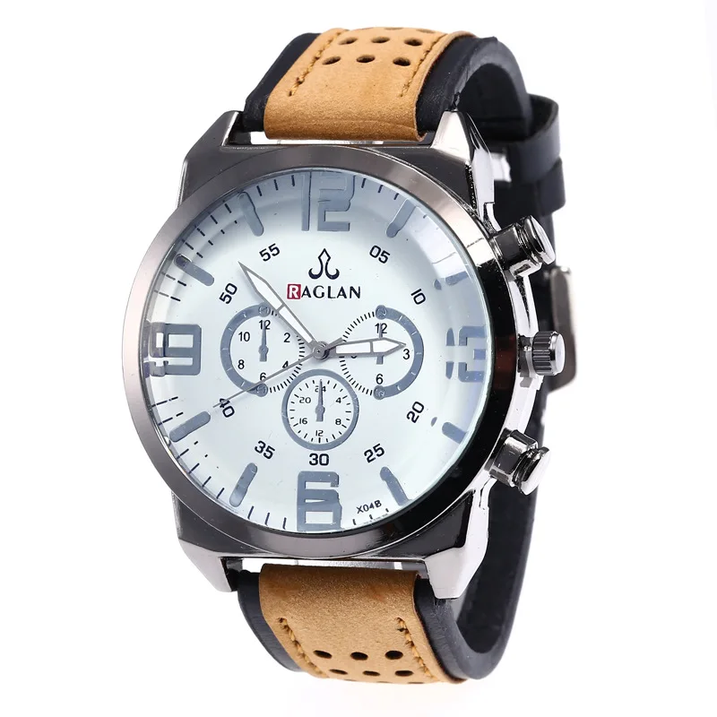 

Sports Fashion Waterproof Men Watch Fake Three Eyes Leather Belt Casual Quartz Wristwatches (KWT2161), As the picture