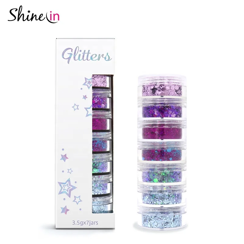 

Shinein Popular Eco-Friendly Chunky Glitter Pink Purple Blue Multicolor Body Face Glitter for Party Decoration