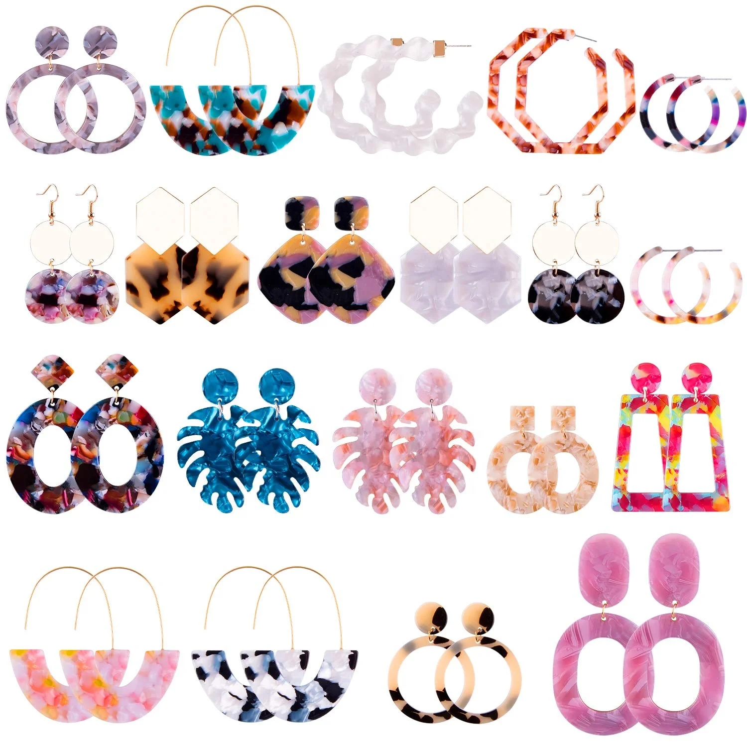 

CLARMER 60 Designs Geometric Irregular Circle Tree Shape Acrylic Drop Earring Collection Acetate Acrylic Earring For Woman, Picture shows